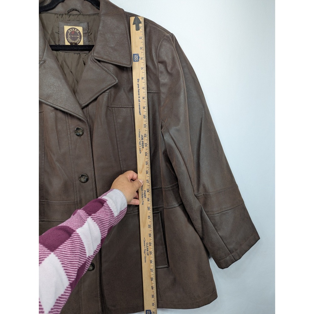 Giacca Brown Faux Leather Button Front Jacket Womens‎ 2X Quilted Lining - Picture 4 of 9